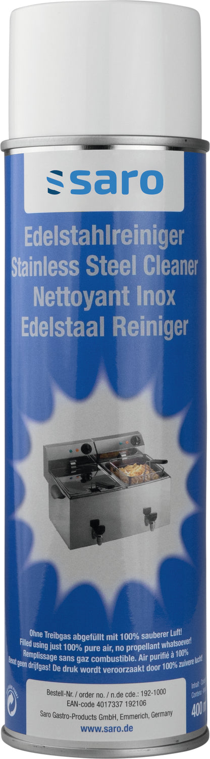 Saro Edelstahlreiniger Spraydose 400ml blau weiß mit Fritteuse Produktabbildung
