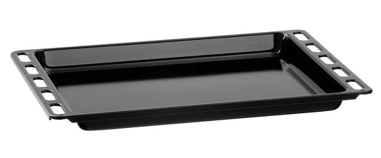 Schwarzes Backblech mit Metallgriffen an beiden Seiten, rechteckige Form