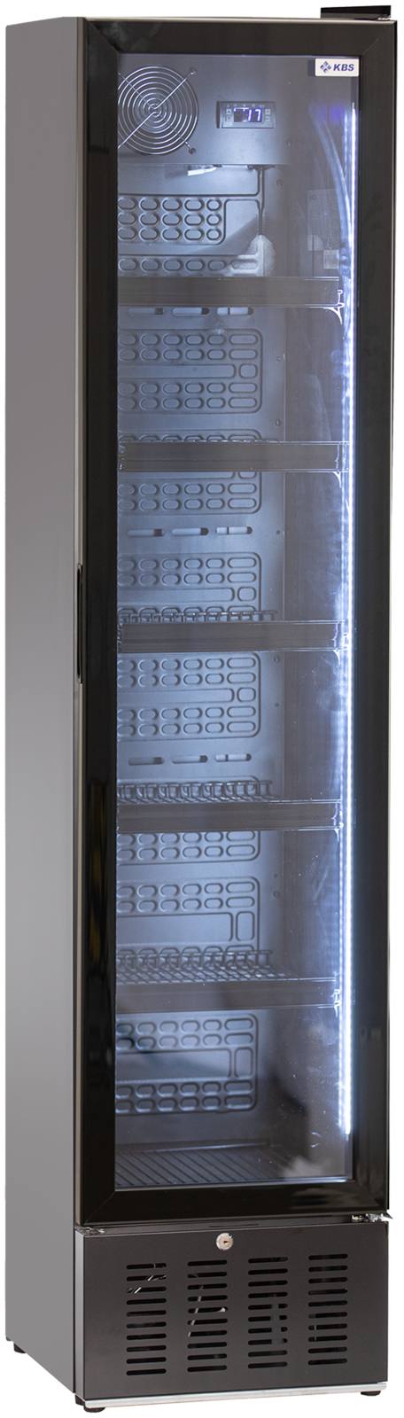 KBS Glastürkühlschrank 316 G, hohe Ausführung mit Glastür, LED-Innenbeleuchtung und fünf Gitterböden, für Getränkepäsentation in Gastronomie.