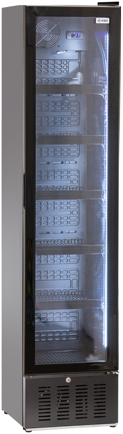 KBS Glastürkühlschrank 316 G, hohe Ausführung mit Glastür, LED-Innenbeleuchtung und fünf Gitterböden, für Getränkepäsentation in Gastronomie.