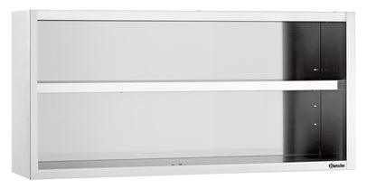 Bartscher Hängeschrank offen, weiß, zwei Fachböden, schwarze Rückwand, 1400mm Breite