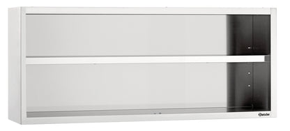 Offener Edelstahl-Hängeschrank von Bartscher, weiß, zwei Ebenen, 1600mm Breite, Gastronomie-Qualität