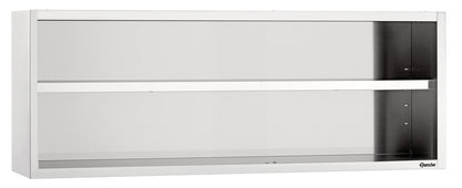 Bartscher Hängeschrank offen 400, weiß, zwei Ebenen mit Regalboden, schwarze Rückwand, 1800 mm Breite