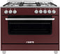 Burgunderfarbener Semiprofessioneller Gasherd Saro TS95C71X mit acht Kochfeldern und Backofen