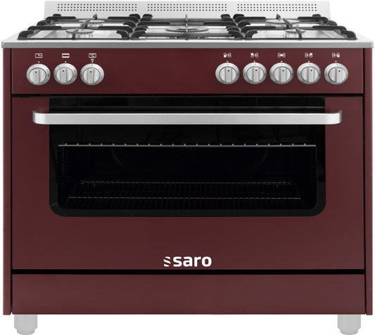 Saro Multifunktionsherd TS95C61LX in Bordeauxrot mit acht Gaskochfeldern und Elektrobackofen