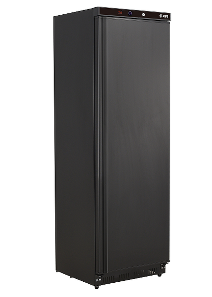 Schwarzer Umluft-Gewerbekühlschrank KBS 402 U mit Glastür und Einzeltüraufbau