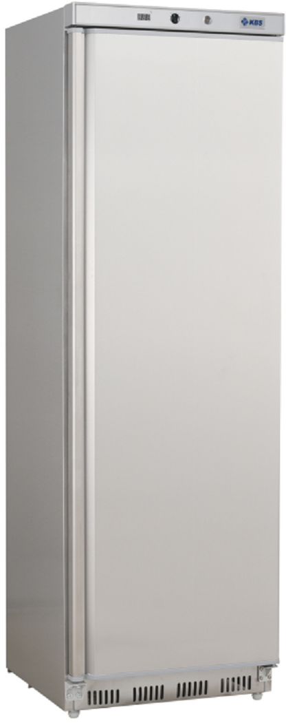 Weißer Umluft-Gewerbekühlschrank KBS 402 U CHR mit Glastür und Edelstahlrahmen