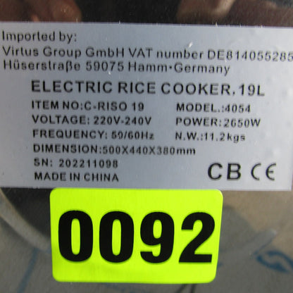 Elektro-Reiskocher in Edelstahl, 19 Liter - BESCHÄDIGT — Virtus 4054BE (Ansicht 4)