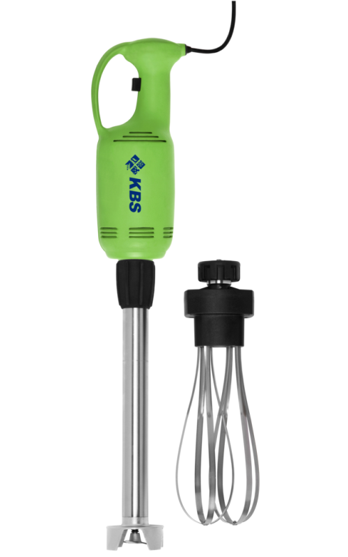 Grüner KBS Stabmixer 400 Watt mit Mixstab und Schneebesen, Edelstahlschaft, Seitenansicht