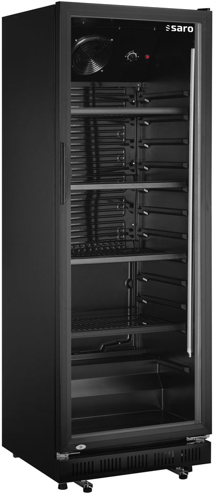 Saro Getränkekühlschrank GTK 360 mit Glastür, schwarz, mehrere Regale, Ventilator oben
