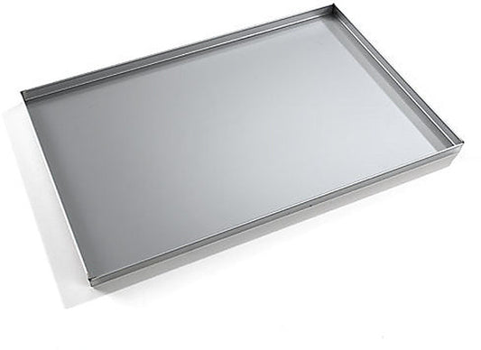 Aluminium-Backblech Bäckerei-Standard-Format, silbergrau, rechteckig mit erhöhtem Rand, Schrägansicht