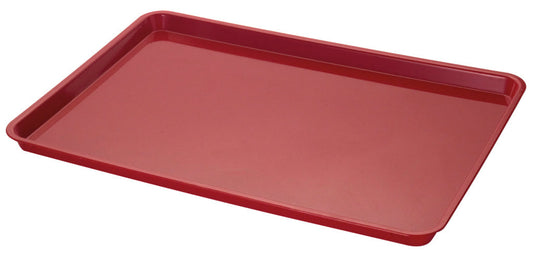 Rotes ABS-Tablett 590x410mm mit erhöhtem Rand, Draufsicht auf ebener Fläche