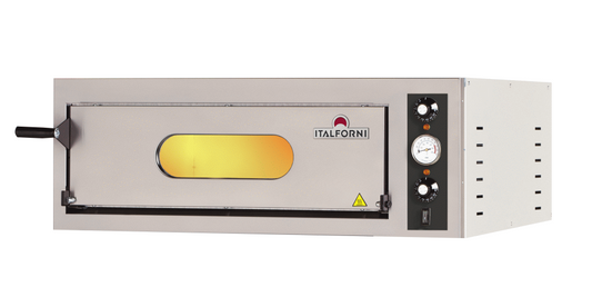 Italforni Elektro-Pizzaofen Compact 4 mit gelb-orangem Sichtfenster und Kontrollpanel