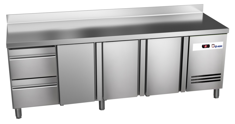 Kühltisch Ready KT4002 mit Arbeitsplatte, Aufkantung 3 Türen 2 halbe Schublade | KBS 60221026 - KBS Gastrotechnik