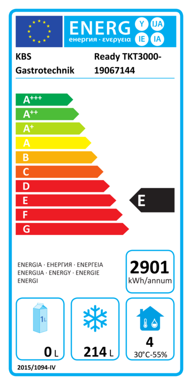 60312006 EU-Energielabel mit Piktogrammen für Kühlgerät, Effizienzklasse, Verbrauchswerten, Herstellerkennung und grafischer Skala