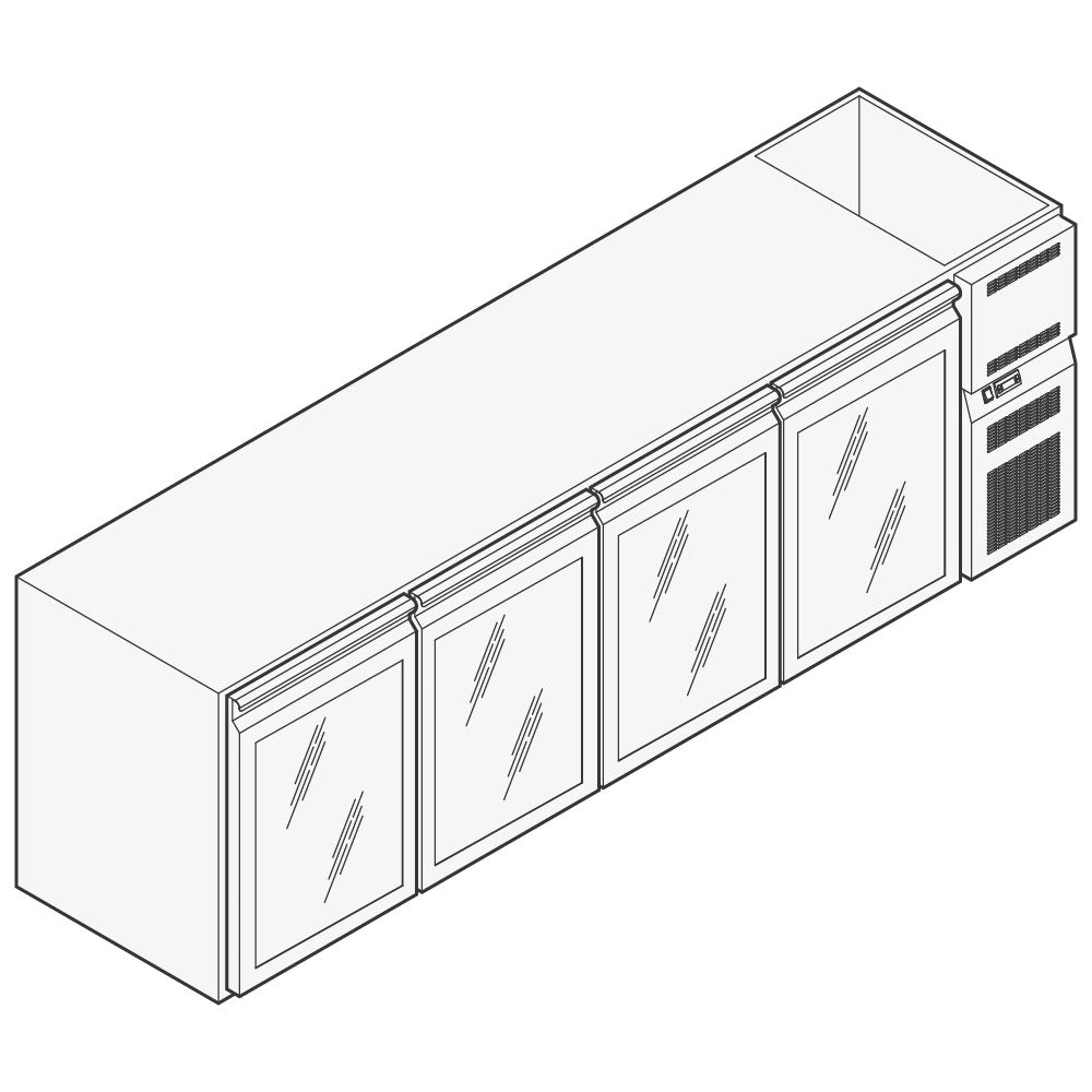 Getränkekühltheke mit 4 Glastüren, 2670x590 mm, +2°/+10°C — Virtus 6TRND09999