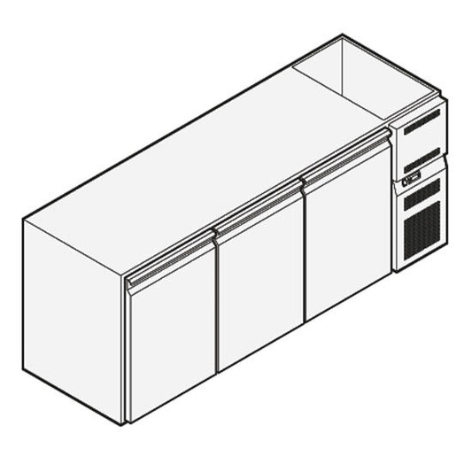 Getränkekühltheke mit 3 Türen mit Kühlwanne, 2090x590 mm, +2°/+10°C — Virtus 6TRVD00111