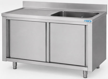 SARO Spülschrank mit Schiebetüren 1400mm, 1 Becken rechts