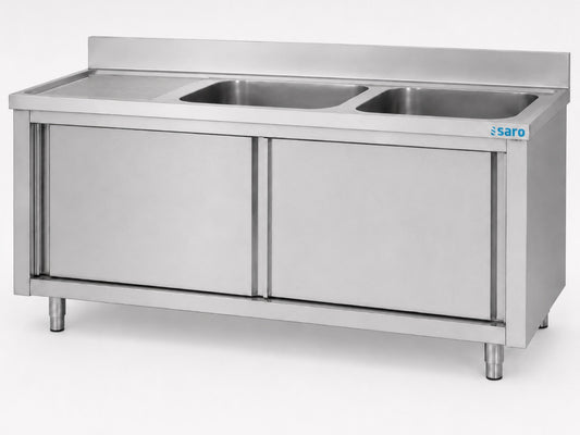 Spülschrank mit Schiebetüren 1600mm, 2 Becken rechts | Saro 700-2740 - Saro