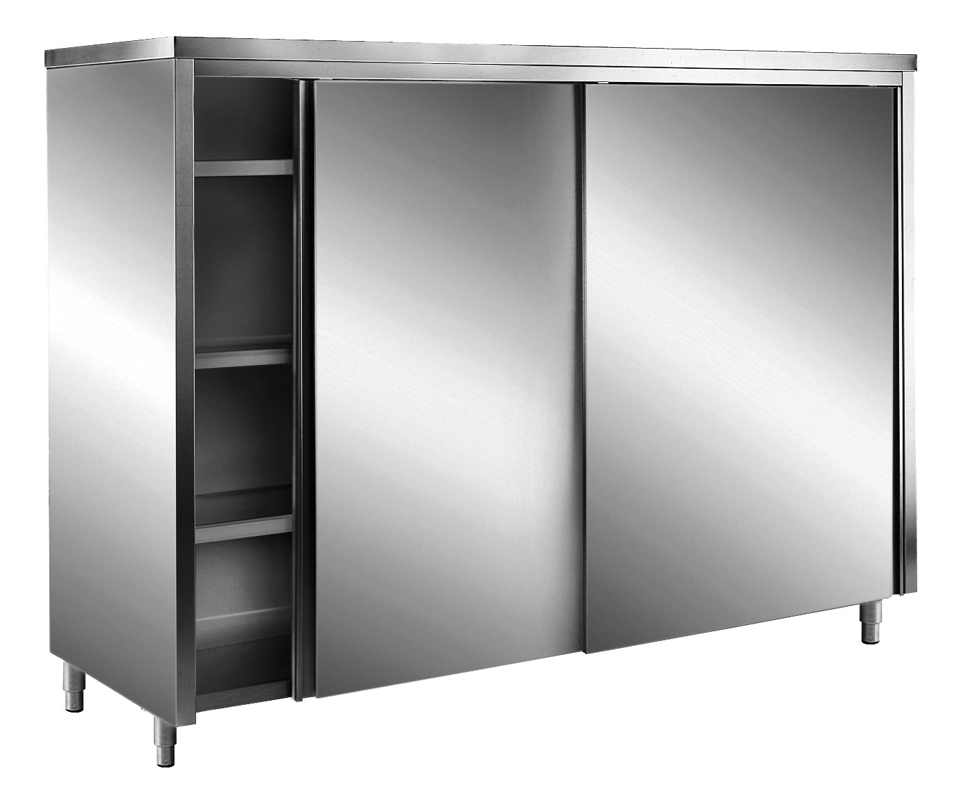 Edelstahl-Lagerschrank mit Schiebetüren AISI 430, Flachdach, 1200x600 mm