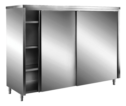 Edelstahl-Lagerschrank mit Schiebetüren AISI 430, Flachdach, 1800x600 mm