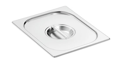 Edelstahl GN-Deckel 1/2 mit Löffelaussparung und Griffmulde, Draufsicht