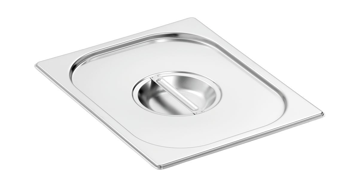 Edelstahl GN-Deckel 1/2 ohne Löffelaussparung, silbern, rechteckig mit ovalem Ausschnitt
