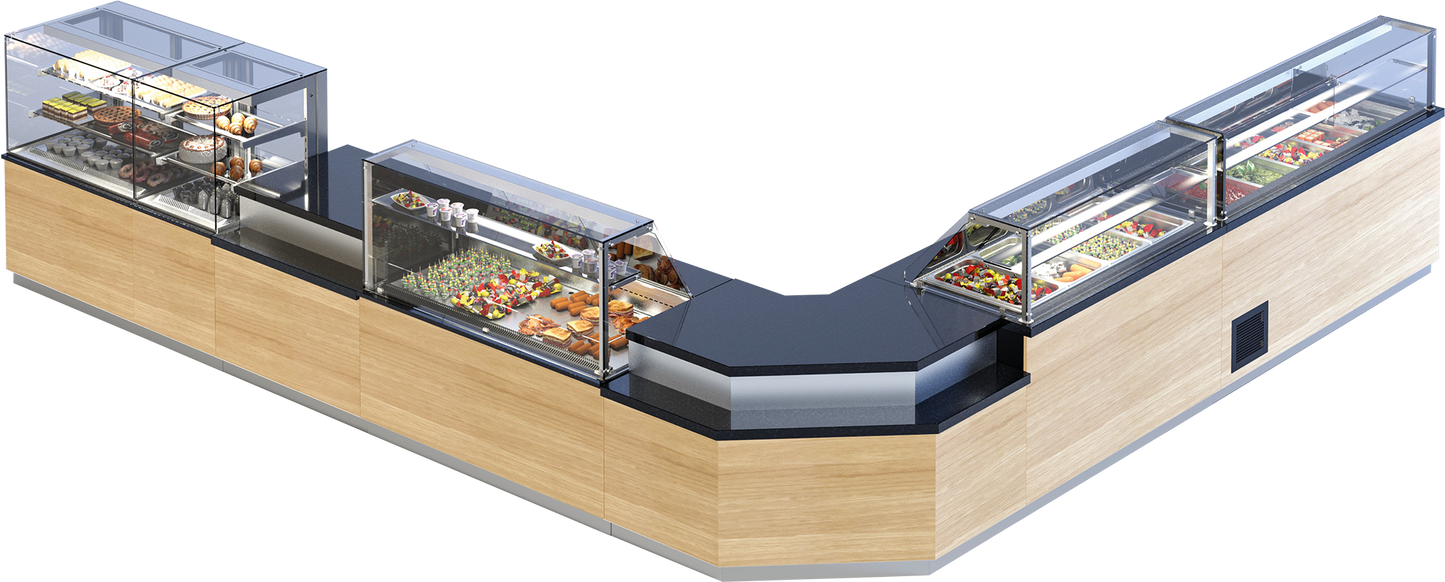 KBS Kühltheke Gastroline Premium mit ergonomischem Glasknopf zum Öffnen der Frontscheibe. Nahaufnahme zeigt einfache Bedienung und hochwertige Verarbeitung &ndash; ideal für den hygienischen Kundenkontakt.