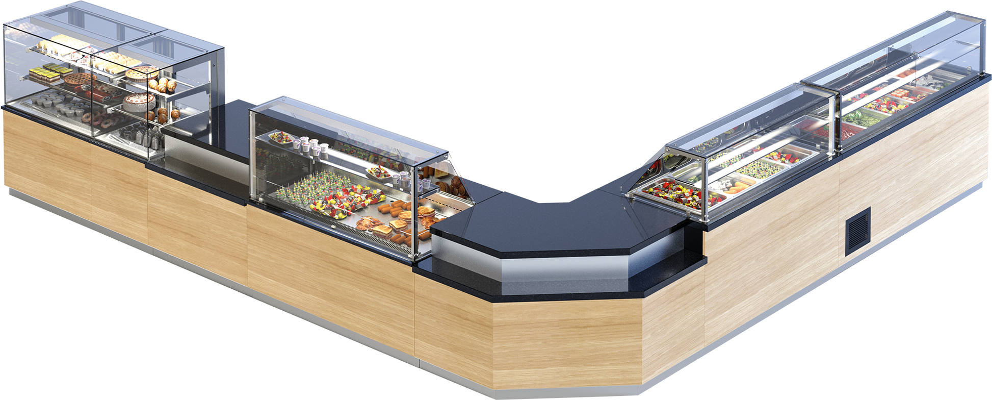 KBS Kühltheke Gastroline Premium mit ergonomischem Glasknopf zum Öffnen der Frontscheibe. Nahaufnahme zeigt einfache Bedienung und hochwertige Verarbeitung &ndash; ideal für den hygienischen Kundenkontakt.