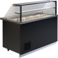 Kühltheke GASTROLINE PREMIUM von KBS mit Glasaufsatz, LED-Beleuchtung und mehreren Kühlbehältern, in moderner schwarzer Ausführung &ndash; Einsatz in Bäckereien und Caf&eacute;s.