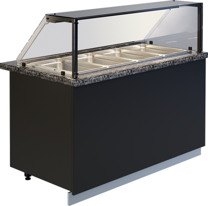 Warmhaltetheke Bain-Marie GASTROLINE PREMIUM von KBS mit stabiler Glasstruktur, geräumigem Beckenbereich für GN-Behälter &ndash; geeignet für Buffets und gastronomische Selbstbedienung.