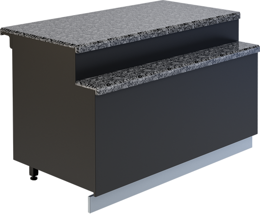 Checkout counter GASTROLINE PREMIUM by KBS in dark version with side end module, visible work surface &ndash; suitable as end module for catering counter lines.
