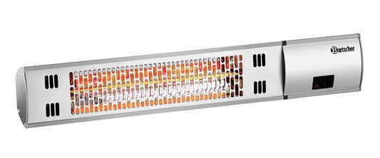 Bartscher Heizstrahler W2000 E mit Silbergehäuse, orangeglobendem Heizelement und Temperaturregler