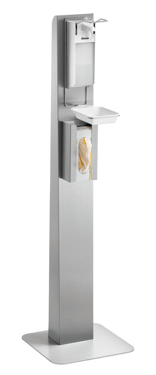 Edelstahl-Hygienesäule mit Desinfektionsspender, Seifenspender und Abfallbehälter