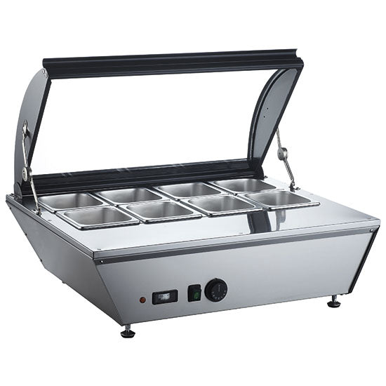 Heiße Theke 8x GN 1/6 mit Glasdeckel, +30°/+90°C — Virtus 8570 Restposten