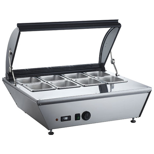 Hot counter 8x GN 1/6 with glass lid, +30°/+90°C — Virtus 8570 Clearance item