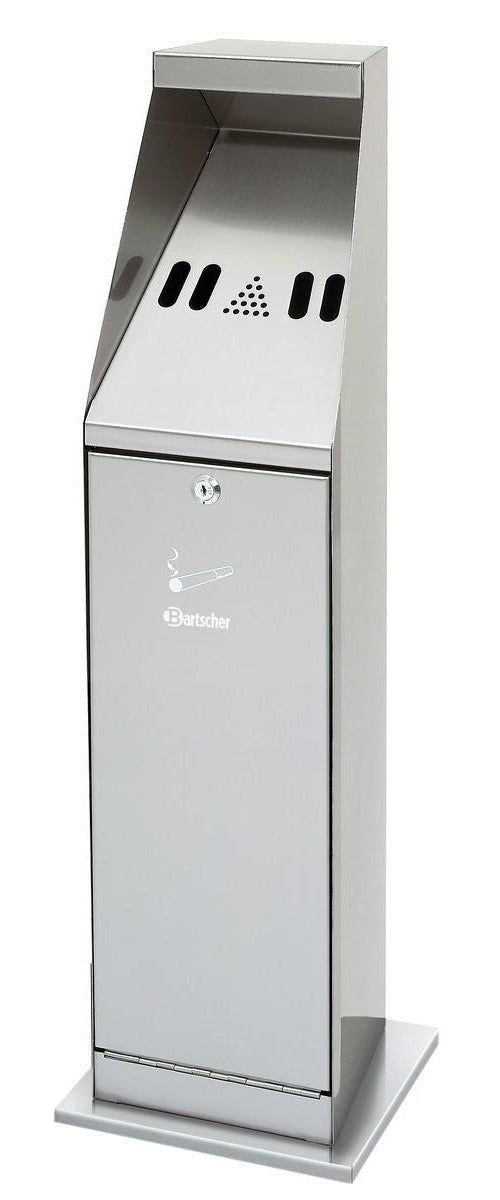 Standascher aus Edelstahl in Silber mit Bartscher-Logo und Kippmechanismus
