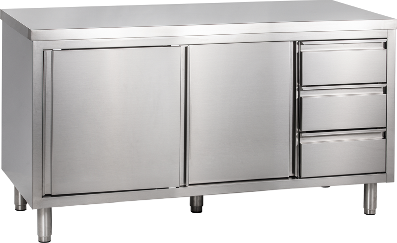 Arbeitsschrank mit Schiebetüren und Schubladenblock B 160cm x T 70cm | KBS 90420201 - KBS Gastrotechnik