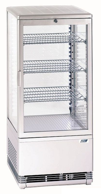 Weiße Tischkühlvitrine RT-78 G mit LED-Beleuchtung, Glastür und drei Drahtablagen