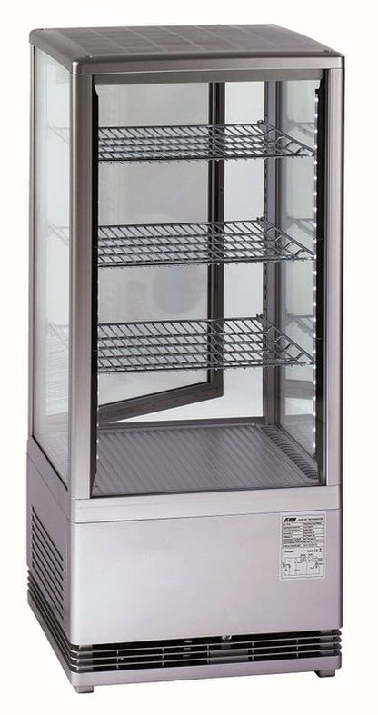 Silberne Tischkühlvitrine RT-78 G LED mit drei Glasregalen und schwarzem Rahmen