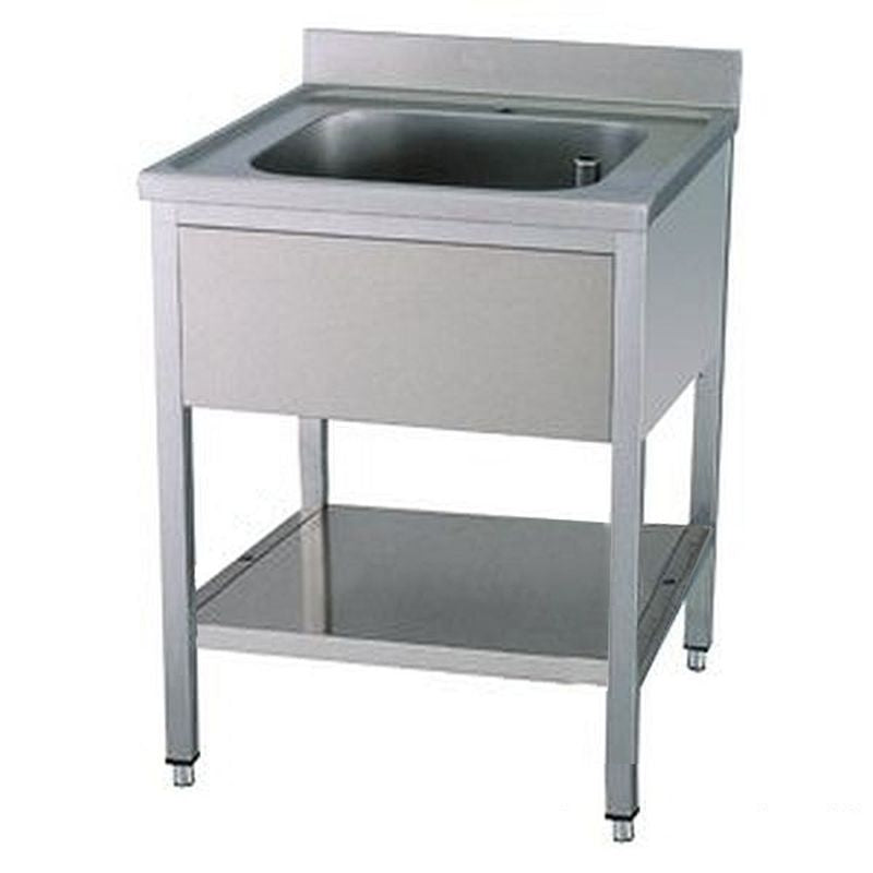Edelstahl-Spültisch mit Aufkantung, 70cm Breite, Unterschrank und Ablage