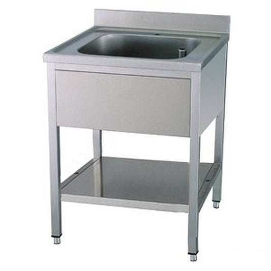 Edelstahl-Spültisch mit Aufkantung, 70cm Breite, Unterschrank und Ablage