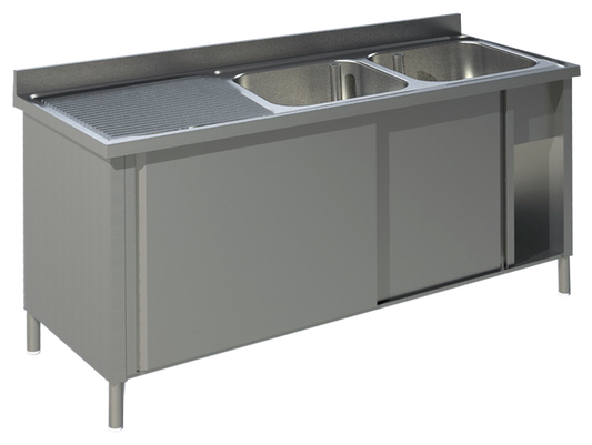 Spülschrank mit Schiebetüren B 160cm - 2 Becken rechts | KBS 91922103 - KBS Gastrotechnik