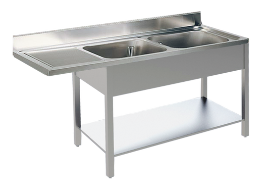 Spülcenter B 160cm - 2 Becken rechts - mit glatter Ablagefläche | KBS 92012101 - KBS Gastrotechnik