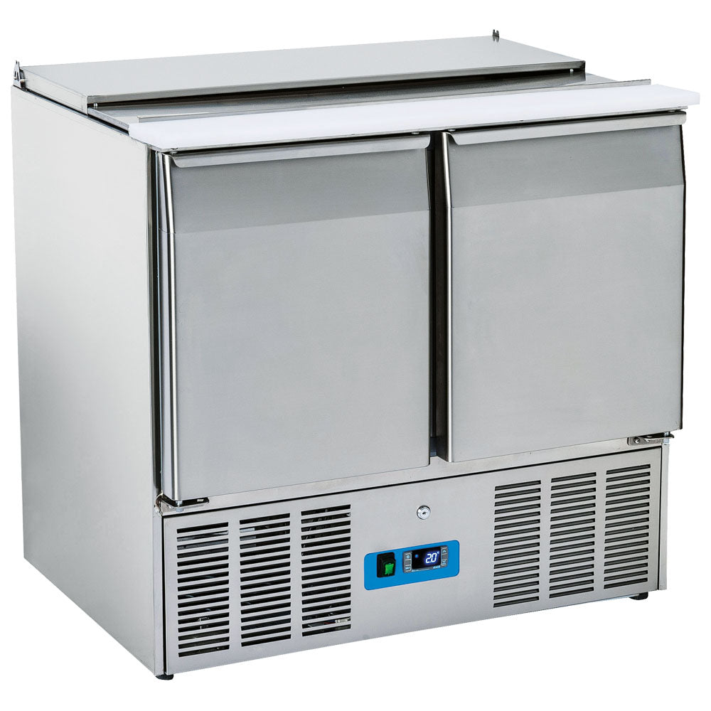 Saladette mit 2 Türen GN 1/1 und Deckel, 6x GN 1/3 + 2x GN 1/4 h=150 mm, +2°/+10°C — Virtus 9789C