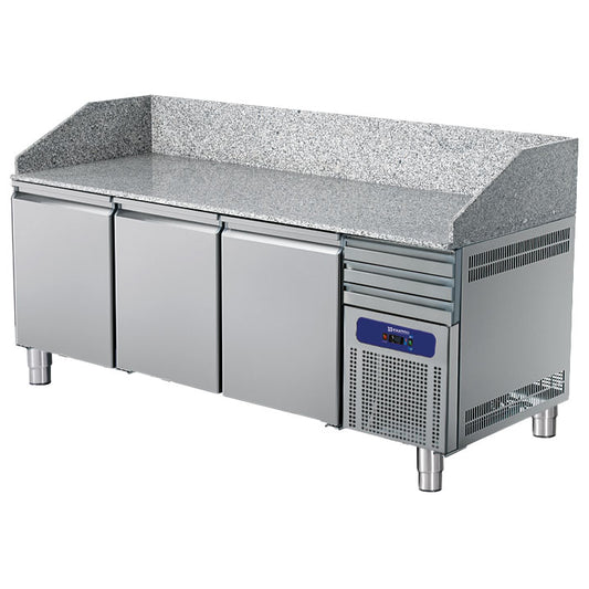 Pizzatisch 2150 mm mit 3 Türen 600x400 mm, 3 Schubladen EN — Virtus 9927F
