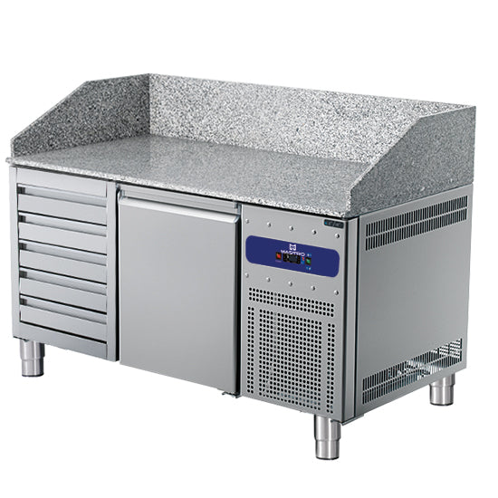 Pizzatisch 1600 mm mit 1 Tür 600x400 mm, 5 Schubladen EN — Virtus 9928F Restposten