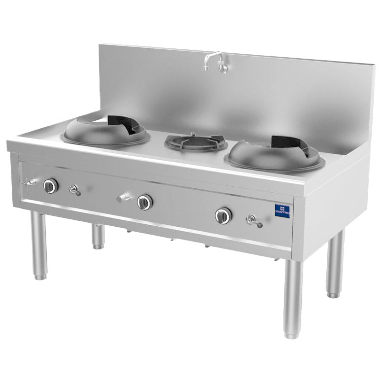 Gas-Wokkochfeld mit 2 Brenner 27,5 kW + 1 Suppenbrenner 9,2 kW, 1 Wasserhahn — Virtus AHA0008/U
