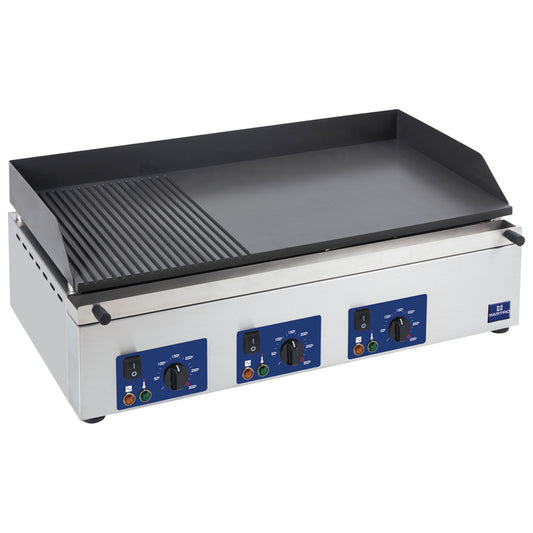 Elektro-Grillplatte mit 3 Grillzones, Tischmodell, 2/3 glatte und 1/3 gerillte Platte — Virtus AJA0039