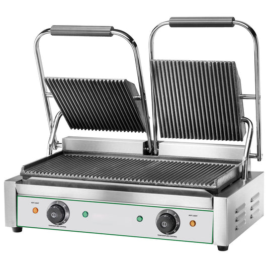 Kontaktgrill mit 2 Gusseisenplatten, gerillt/gerillt, 2x 230x240 mm — Virtus AJA0045